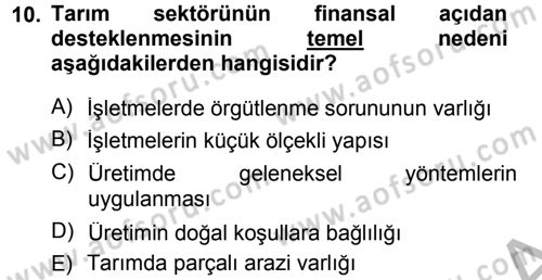 Tarım Ekonomisi Dersi 2012 - 2013 Yılı (Final) Dönem Sonu Sınav Soruları 10. Soru