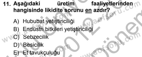 Tarım Ekonomisi Dersi 2012 - 2013 Yılı (Final) Dönem Sonu Sınav Soruları 11. Soru