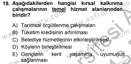 Tarım Ekonomisi Dersi 2012 - 2013 Yılı (Final) Dönem Sonu Sınav Soruları 18. Soru