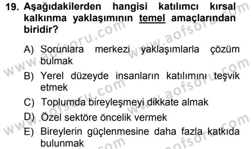 Tarım Ekonomisi Dersi 2012 - 2013 Yılı (Final) Dönem Sonu Sınav Soruları 19. Soru