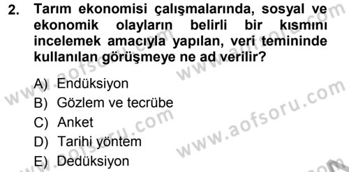 Tarım Ekonomisi Dersi 2012 - 2013 Yılı (Final) Dönem Sonu Sınav Soruları 2. Soru