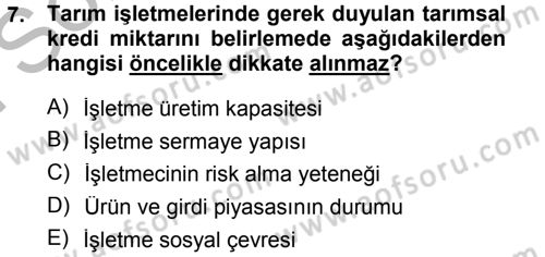 Tarım Ekonomisi Dersi 2012 - 2013 Yılı (Final) Dönem Sonu Sınav Soruları 7. Soru