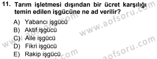 Tarım Ekonomisi Dersi 2013 - 2014 Yılı (Vize) Ara Sınav Soruları 11. Soru