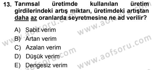 Tarım Ekonomisi Dersi 2013 - 2014 Yılı (Vize) Ara Sınav Soruları 13. Soru