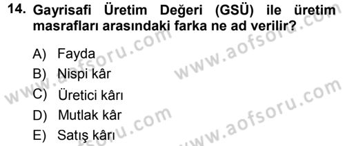 Tarım Ekonomisi Dersi 2013 - 2014 Yılı (Vize) Ara Sınav Soruları 14. Soru