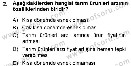 Tarım Ekonomisi Dersi 2013 - 2014 Yılı (Vize) Ara Sınav Soruları 2. Soru