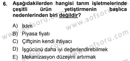 Tarım Ekonomisi Dersi 2013 - 2014 Yılı (Vize) Ara Sınav Soruları 6. Soru
