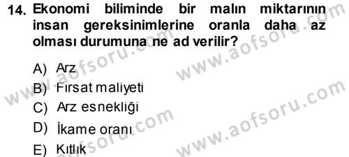 Tarım Ekonomisi Dersi 2013 - 2014 Yılı (Final) Dönem Sonu Sınav Soruları 14. Soru