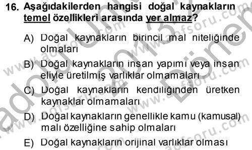 Tarım Ekonomisi Dersi 2013 - 2014 Yılı (Final) Dönem Sonu Sınav Soruları 16. Soru