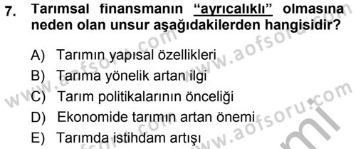 Tarım Ekonomisi Dersi 2013 - 2014 Yılı (Final) Dönem Sonu Sınav Soruları 7. Soru