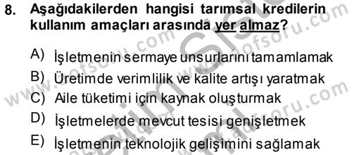 Tarım Ekonomisi Dersi 2013 - 2014 Yılı (Final) Dönem Sonu Sınav Soruları 8. Soru