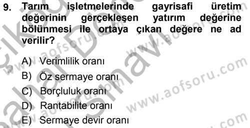 Tarım Ekonomisi Dersi 2013 - 2014 Yılı (Final) Dönem Sonu Sınav Soruları 9. Soru