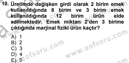 Tarım Ekonomisi Dersi 2014 - 2015 Yılı (Vize) Ara Sınav Soruları 10. Soru