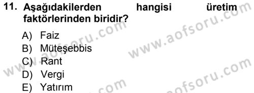Tarım Ekonomisi Dersi 2014 - 2015 Yılı (Vize) Ara Sınav Soruları 11. Soru
