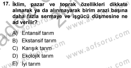 Tarım Ekonomisi Dersi 2014 - 2015 Yılı (Vize) Ara Sınav Soruları 17. Soru
