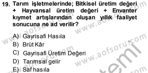 Tarım Ekonomisi Dersi 2014 - 2015 Yılı (Vize) Ara Sınav Soruları 19. Soru