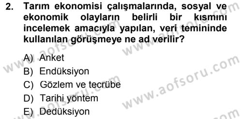 Tarım Ekonomisi Dersi 2014 - 2015 Yılı (Vize) Ara Sınav Soruları 2. Soru