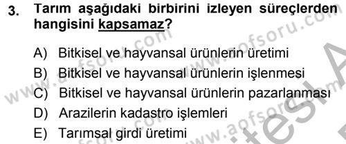 Tarım Ekonomisi Dersi 2014 - 2015 Yılı (Vize) Ara Sınav Soruları 3. Soru