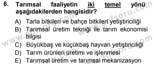 Tarım Ekonomisi Dersi 2014 - 2015 Yılı (Vize) Ara Sınav Soruları 6. Soru