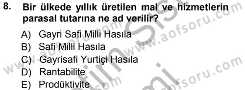 Tarım Ekonomisi Dersi 2014 - 2015 Yılı (Vize) Ara Sınav Soruları 8. Soru