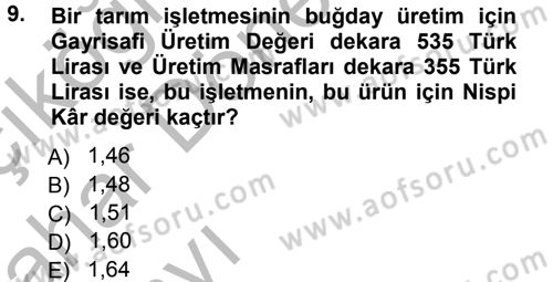 Tarım Ekonomisi Dersi 2014 - 2015 Yılı (Vize) Ara Sınav Soruları 9. Soru