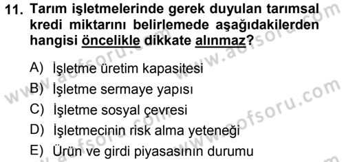 Tarım Ekonomisi Dersi 2014 - 2015 Yılı (Final) Dönem Sonu Sınav Soruları 11. Soru