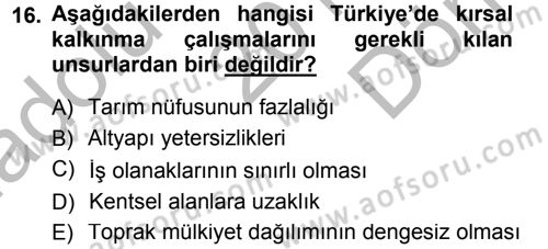 Tarım Ekonomisi Dersi 2014 - 2015 Yılı (Final) Dönem Sonu Sınav Soruları 16. Soru