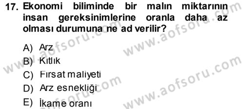 Tarım Ekonomisi Dersi 2014 - 2015 Yılı (Final) Dönem Sonu Sınav Soruları 17. Soru