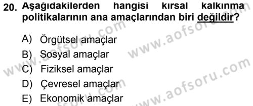 Tarım Ekonomisi Dersi 2014 - 2015 Yılı (Final) Dönem Sonu Sınav Soruları 20. Soru