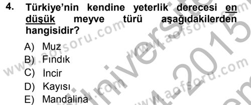 Tarım Ekonomisi Dersi 2014 - 2015 Yılı (Final) Dönem Sonu Sınav Soruları 4. Soru