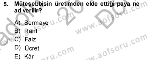 Tarım Ekonomisi Dersi 2014 - 2015 Yılı (Final) Dönem Sonu Sınav Soruları 5. Soru