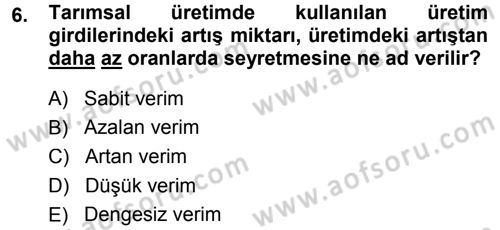 Tarım Ekonomisi Dersi 2014 - 2015 Yılı (Final) Dönem Sonu Sınav Soruları 6. Soru