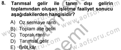Tarım Ekonomisi Dersi 2014 - 2015 Yılı (Final) Dönem Sonu Sınav Soruları 8. Soru