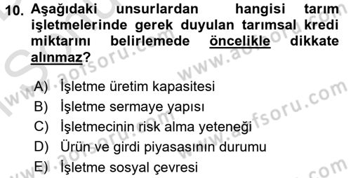 Tarım Ekonomisi Dersi 2015 - 2016 Yılı (Final) Dönem Sonu Sınav Soruları 10. Soru