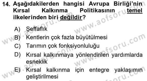 Tarım Ekonomisi Dersi 2015 - 2016 Yılı (Final) Dönem Sonu Sınav Soruları 14. Soru
