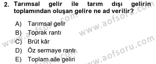 Tarım Ekonomisi Dersi 2015 - 2016 Yılı (Final) Dönem Sonu Sınav Soruları 2. Soru