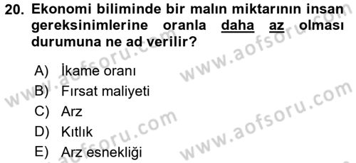 Tarım Ekonomisi Dersi 2015 - 2016 Yılı (Final) Dönem Sonu Sınav Soruları 20. Soru