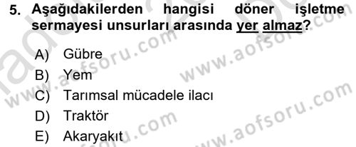 Tarım Ekonomisi Dersi 2015 - 2016 Yılı (Final) Dönem Sonu Sınav Soruları 5. Soru