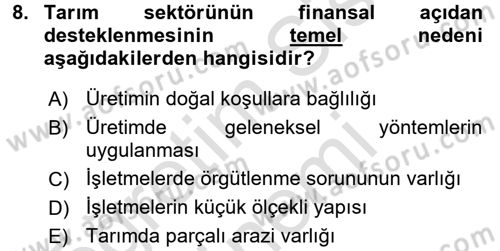 Tarım Ekonomisi Dersi 2015 - 2016 Yılı (Final) Dönem Sonu Sınav Soruları 8. Soru