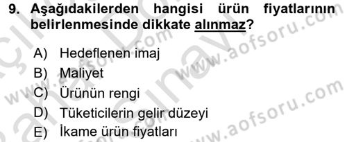Tarım Ekonomisi Dersi 2015 - 2016 Yılı (Final) Dönem Sonu Sınav Soruları 9. Soru