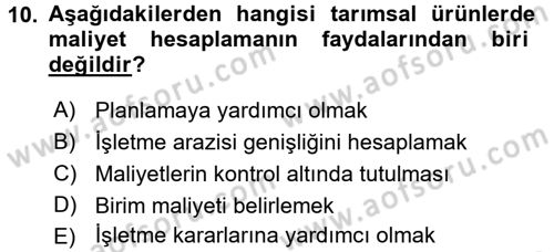 Tarım Ekonomisi Dersi 2016 - 2017 Yılı (Vize) Ara Sınav Soruları 10. Soru