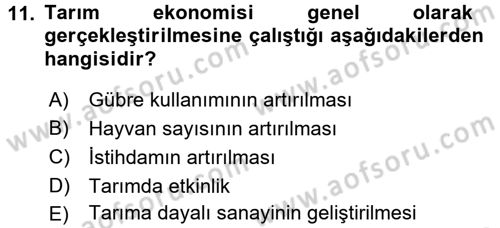 Tarım Ekonomisi Dersi 2016 - 2017 Yılı (Vize) Ara Sınav Soruları 11. Soru