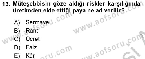 Tarım Ekonomisi Dersi 2016 - 2017 Yılı (Vize) Ara Sınav Soruları 13. Soru