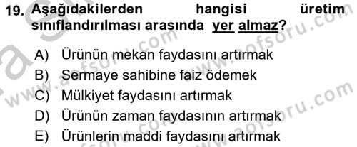 Tarım Ekonomisi Dersi 2016 - 2017 Yılı (Vize) Ara Sınav Soruları 19. Soru