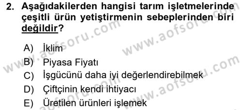 Tarım Ekonomisi Dersi 2016 - 2017 Yılı (Vize) Ara Sınav Soruları 2. Soru