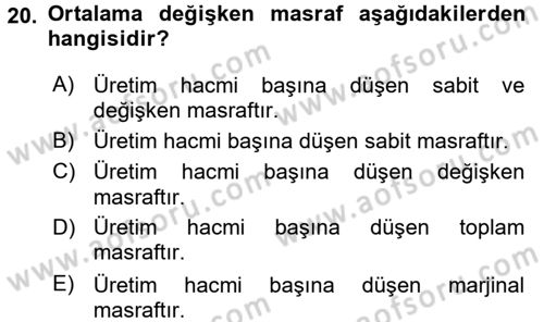 Tarım Ekonomisi Dersi 2016 - 2017 Yılı (Vize) Ara Sınav Soruları 20. Soru