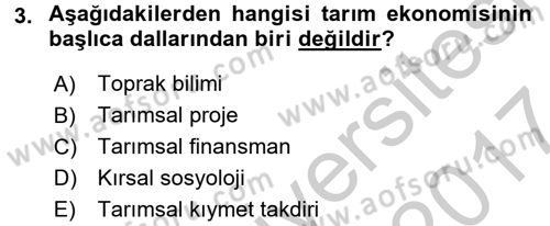 Tarım Ekonomisi Dersi 2016 - 2017 Yılı (Vize) Ara Sınav Soruları 3. Soru