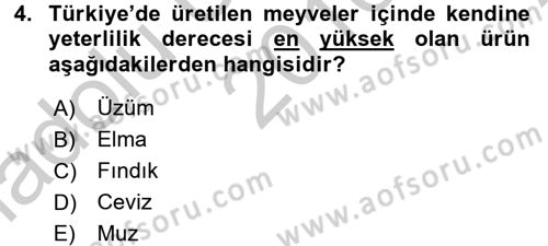 Tarım Ekonomisi Dersi 2016 - 2017 Yılı (Vize) Ara Sınav Soruları 4. Soru