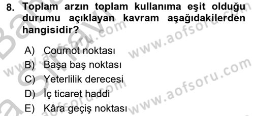 Tarım Ekonomisi Dersi 2016 - 2017 Yılı (Vize) Ara Sınav Soruları 8. Soru