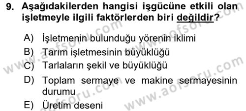 Tarım Ekonomisi Dersi 2016 - 2017 Yılı (Vize) Ara Sınav Soruları 9. Soru